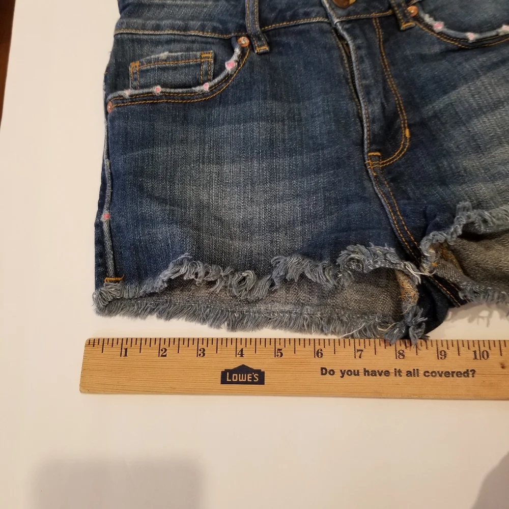 Bullhead Jean Shorts Women's Junior's Size 3 Blue Denim Pink Accents Fray Hem